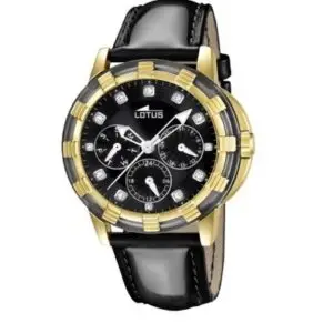 Reloj Lotus Mujer Multifunción esfera negra y correa de cuero negra 15857/6