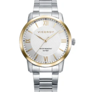 RELOJ DE ACERO DE CABALLERON 41145-83  CON ESFERA BLANCA DE NÚMEROS ROMANOS Y BISEL DORADO
