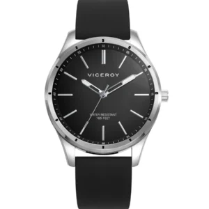 RELOJ DE HOMBRE CON CORREA DE SILICONA Y ESFERA NEGRA CON MOVIMIENTO DE CUARZO 401383-57